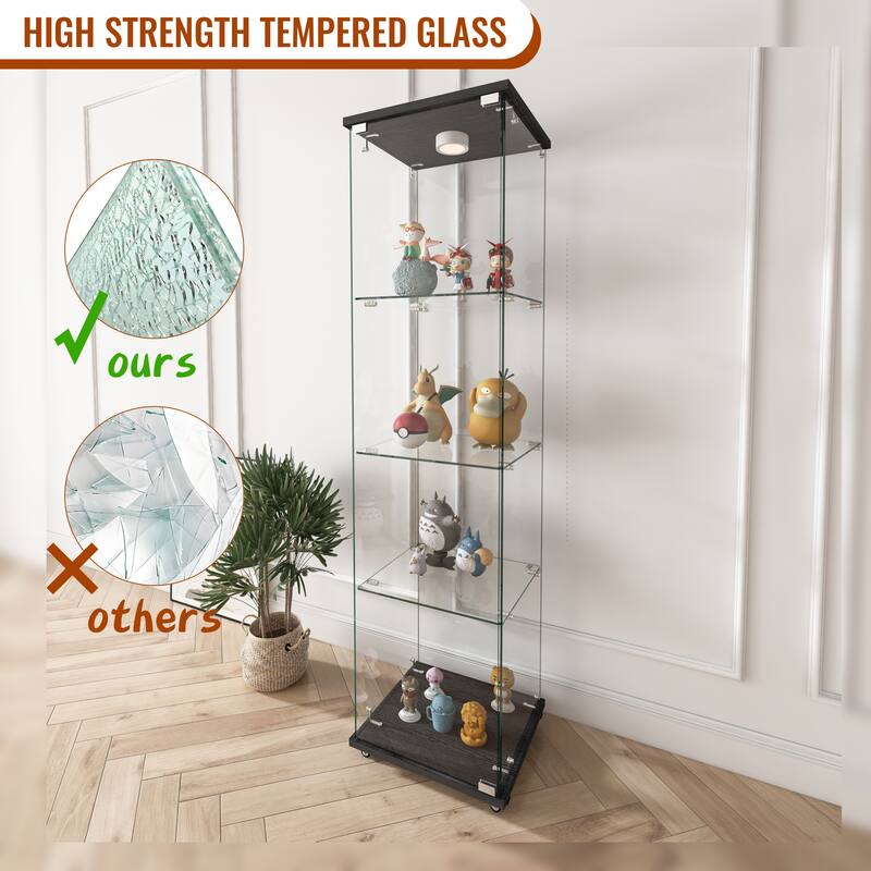 Modern Glass Display Cabinet with LED lights, Quick-assembly Antique Cabinet, Tempered Glass Bookshelf