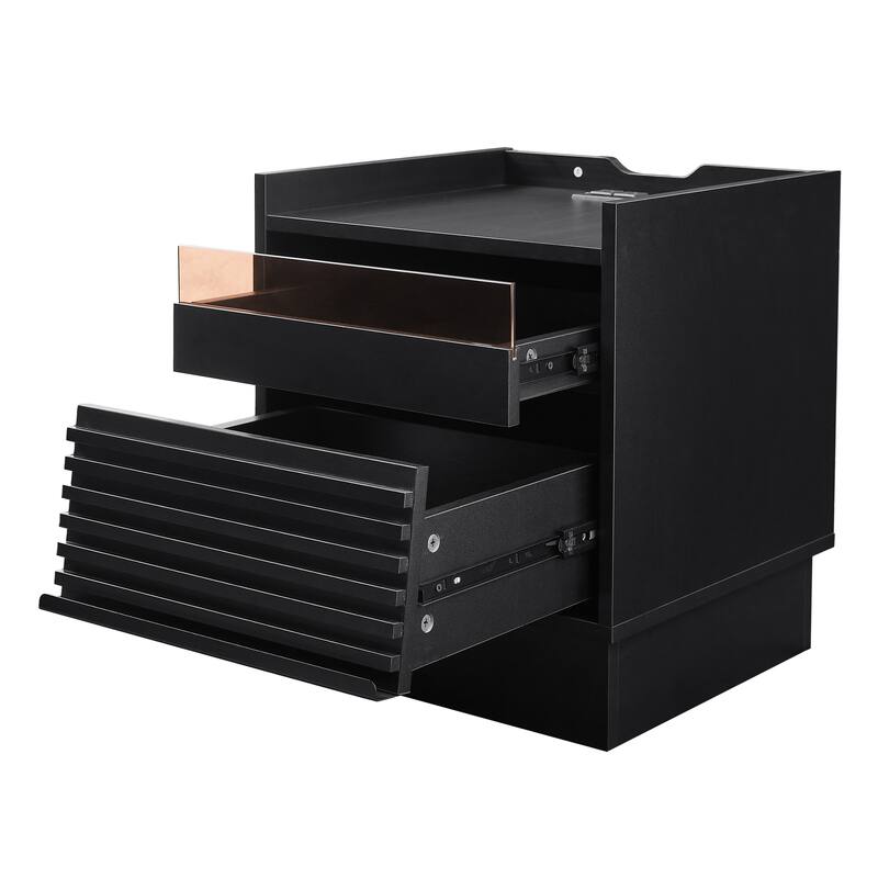 2 Drawers Nightstand with LED Lights, Bedside Tables End Table with Charging Station