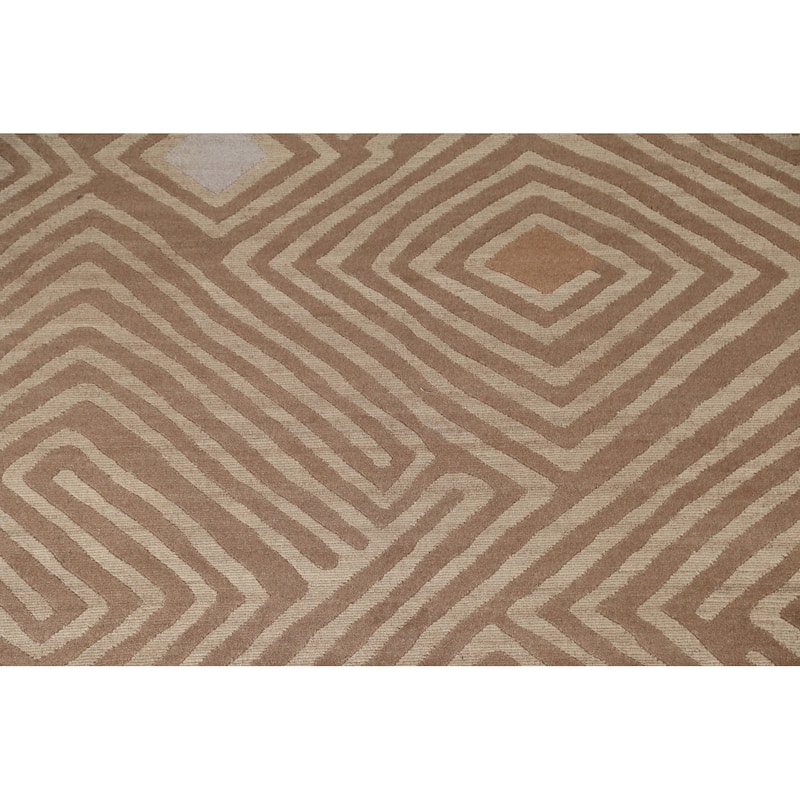 Geometric Modern Oriental Area Rug Handmade Wool Carpet - 8'11" x 11'8"