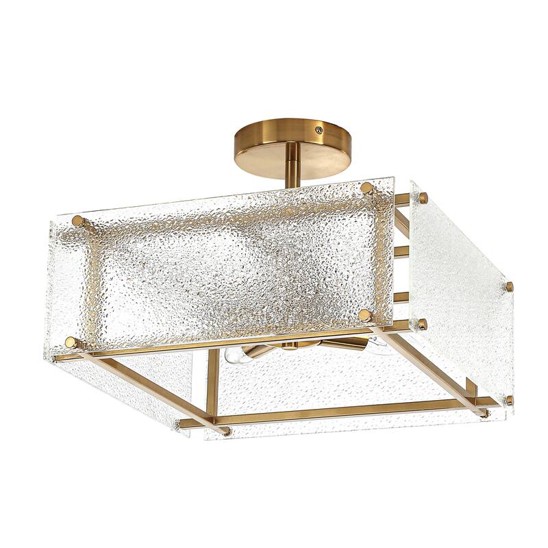Modern 4 Light Semi Flush Mount Textured Glass Black Metal Design