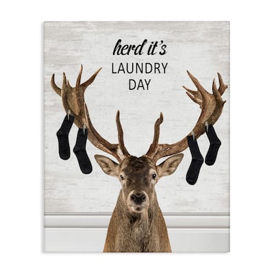 Stupell Laundry Elk with Hanging Socks Canvas Wall Art Design By Lettered and Lined