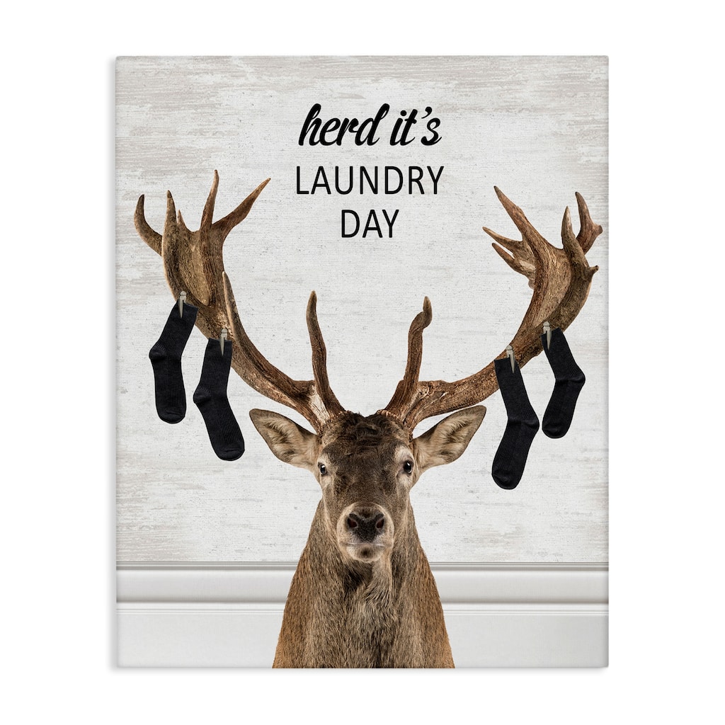 Stupell Laundry Elk with Hanging Socks Canvas Wall Art Design By Lettered and Lined