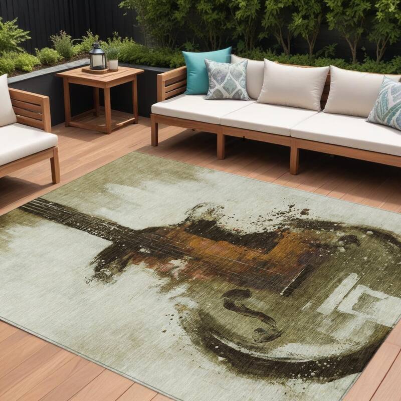 HomeRoots Abstract Transitional Rectangle Outdoor Rug - 10' X 14'