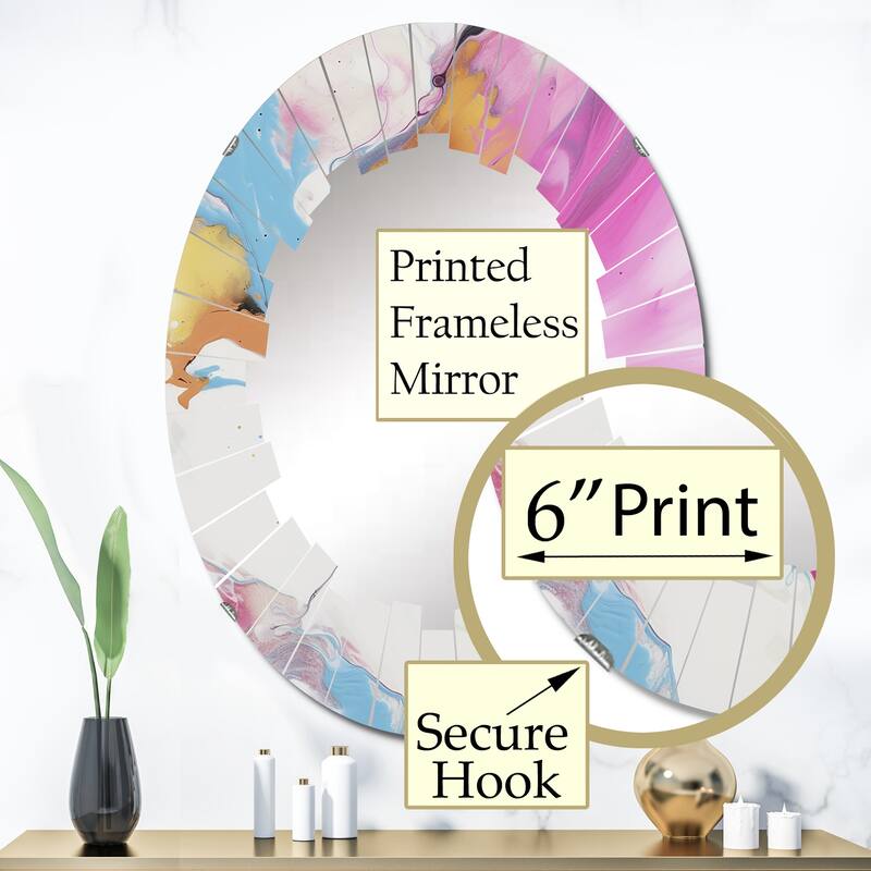 Designart "Fushia Pink and Light Blue Fluid Illusions II" Abstract Modern Wall Mirror