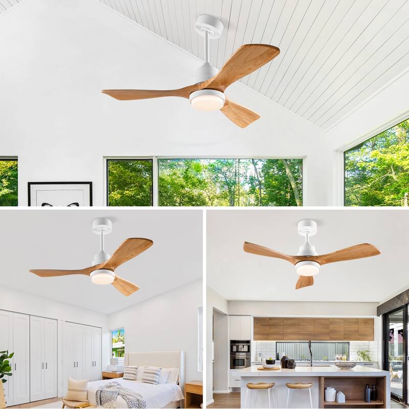 42" Ceiling Fan w/ 3 Color Dimmable 3 Solide Wood Blades Remote Control Reversible DC Motor