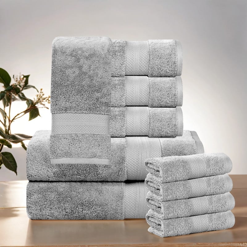 Superior Aria Turkish Cotton Heavyweight 10-Piece Towel Set - Grey