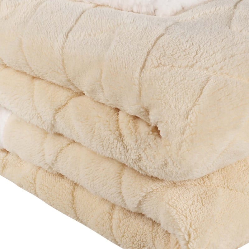HomeRoots 50" X 60" Cream Fleece Woven Geometric Plush Throw Blanket