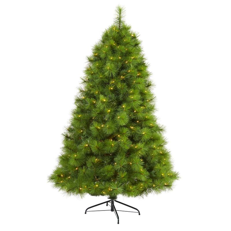 6' Green Scotch Pine Artificial Christmas Tree, Warm Clear LED Lights - 6 Foot