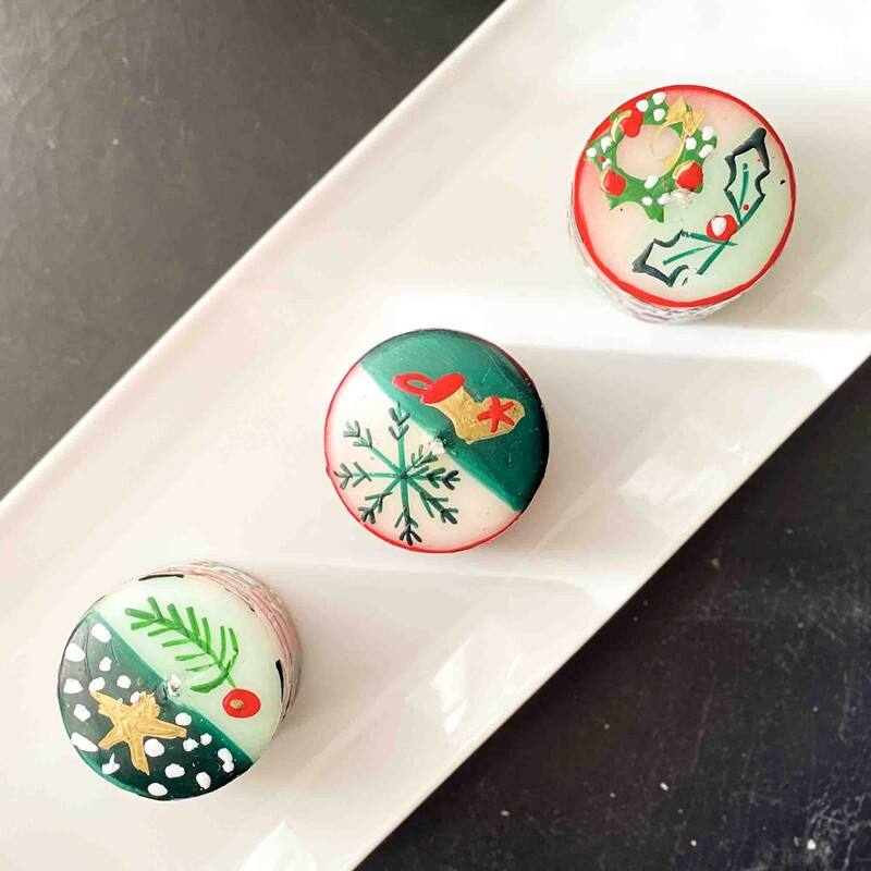 Christmas Handmade Votive Candles with Ukhisimui Design, Set of 3 (South Africa)