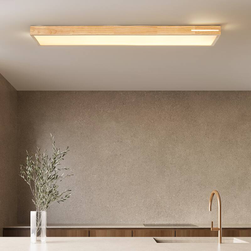 47.2" Modern Minimalist Wooden Rectangle Dimmable Integrated LED Flush Mount Ceiling Light for Kitchen, Bedroom, Living Room