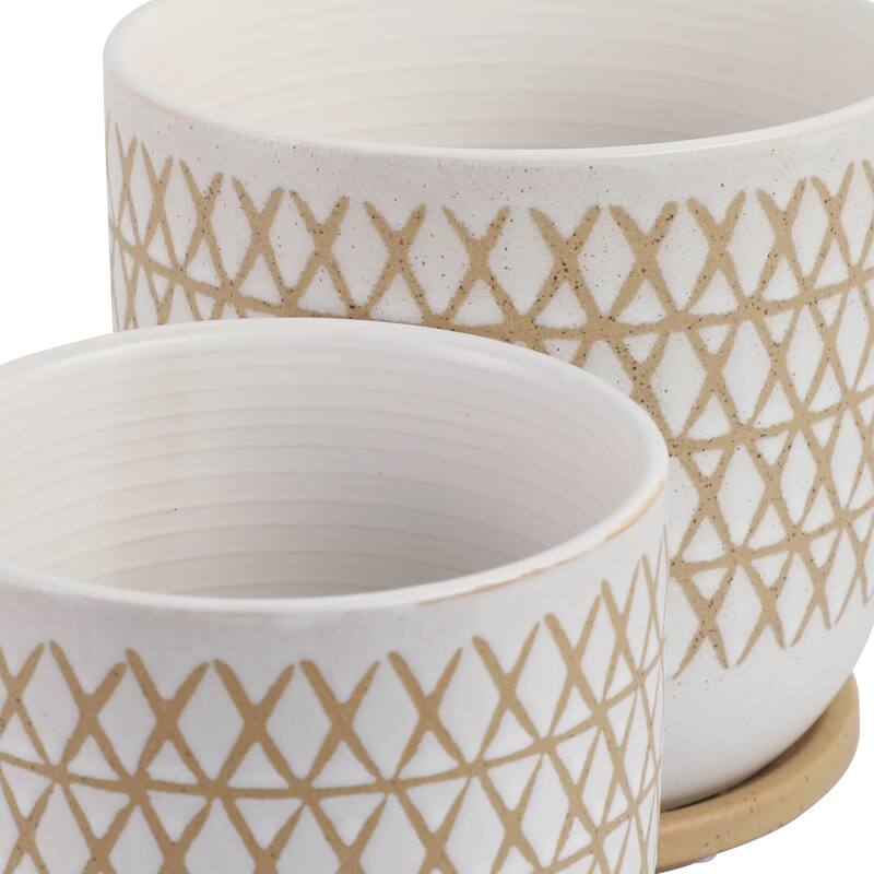 Ceramic Circular Saucer Planters Set of 2 - 6/8 in.