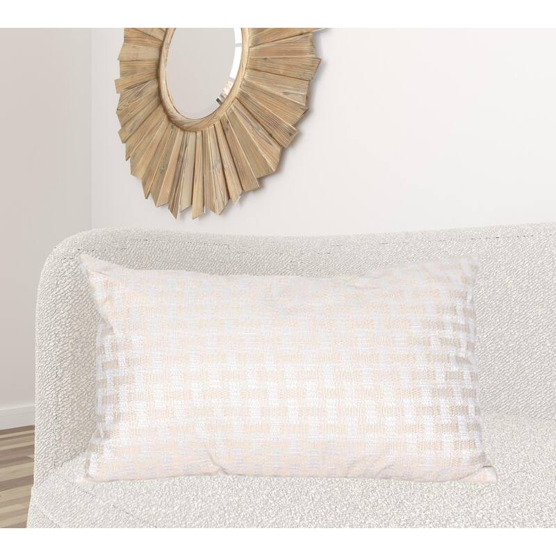 HomeRoots 22" X 22" Beige and White Checkered Polyester Zippered Pillow