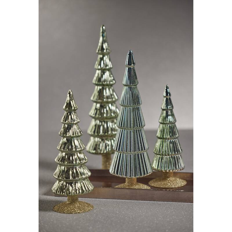 Merrigan 15.25" Glass Tree on Gold Glitter Base, Set of 2