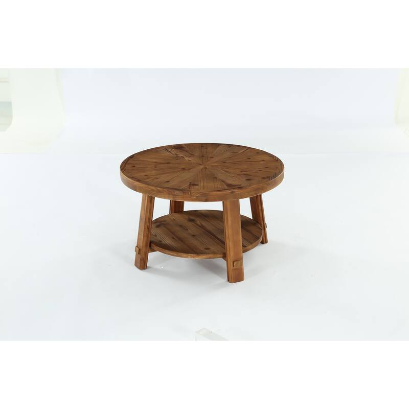 31.5" Solid Wood Coffee Table with 2-Tier Storage