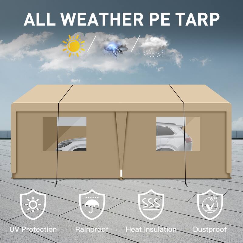 Heavy Duty 10'×20' Portable Carport Garage Tent for Outdoor Storage Shelter