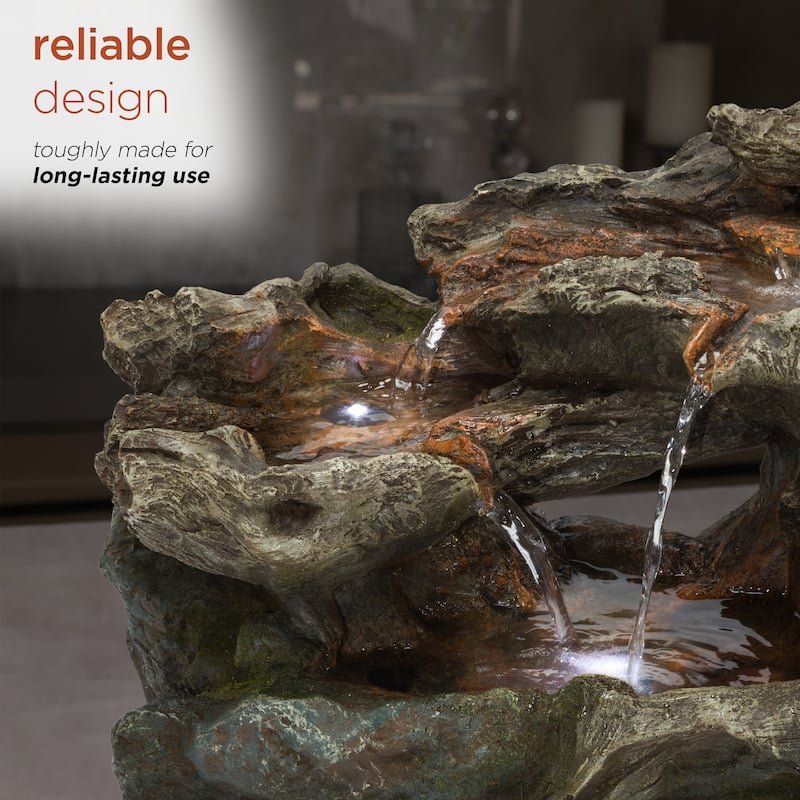 Alpine Corporation 10" Tall Tabletop 3-Tier Waterfall Rock Fountain with LED Lights