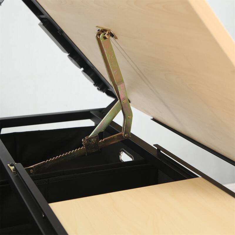 Wood Adjustable Drawing Drafting Desk with 2 Drawers and Stool