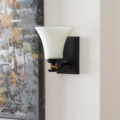 Monnie Traditional Frosted Glass Wall Sconce - 8"H x 6.125"W x 7.5"D