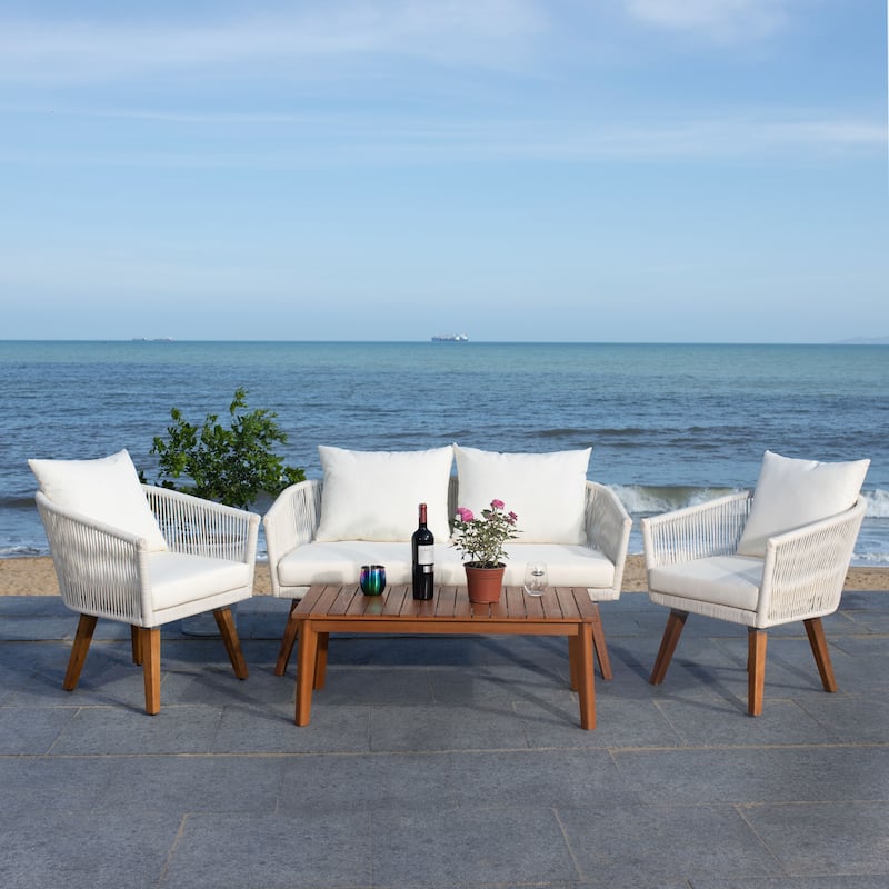 SAFAVIEH Outdoor Erinka 4-Piece Living Set - 55W x 30D x 28H - Beige/Beige