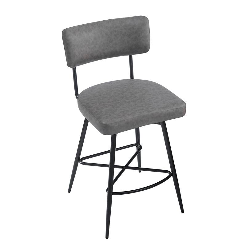 Roomfitters 26'' Retro Swivel Counter Stools, Set of 2 PU Leather Bar Chairs with Cushioned Seat and Iron Frame