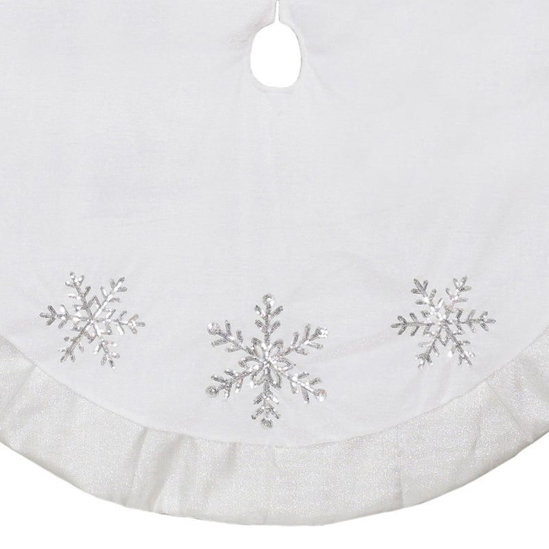 48" White and Silver Embroidered Sequin Snowflakes Tree Skirt - 48