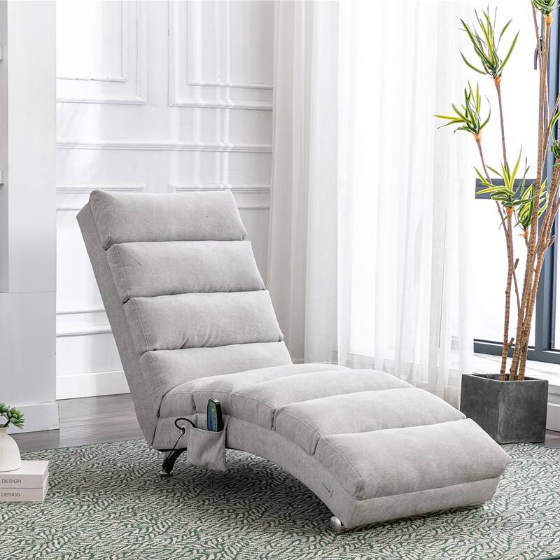 Luxury Upholstered Chaise Lounge Chair with Vibration for Relaxation, Fixed Back Fabric Leisure Recliner Sofa