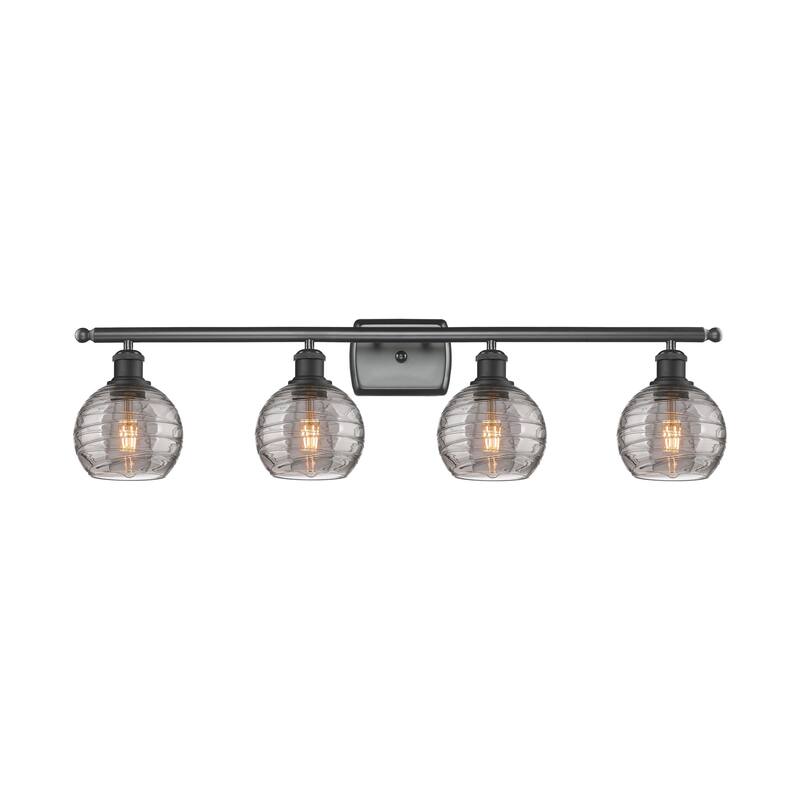 Innovations Lighting 516-4W 9 36 Athens Deco Swirl Vanity Athens Deco - Matte Black / Light Smoke Deco Swirl