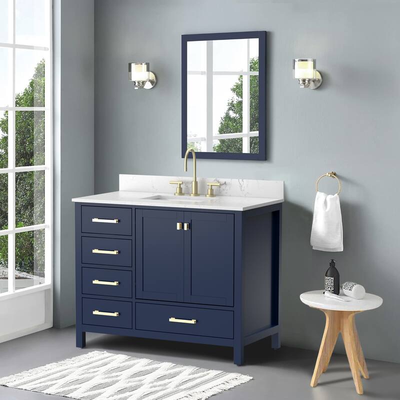 StarrySky 42 inch Undermount Single Sink Bathroom Vanity with Engineered Carrara Marble Top - 42 inch