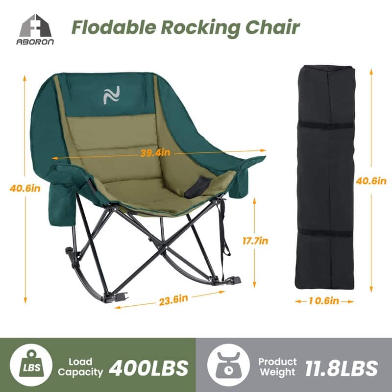 Oversized Rocking Camping Chair for Adults, Cup Holder, Carry Bag