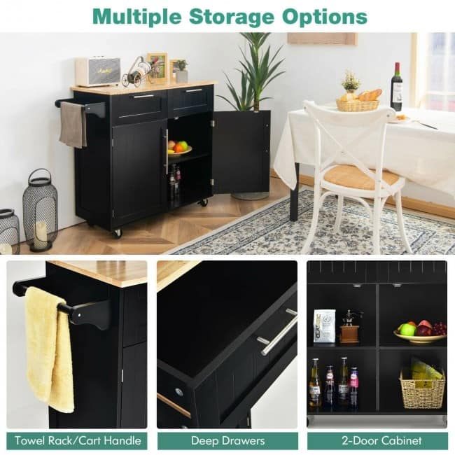 Heavy Duty Rolling Kitchen Cart - 37" x 18" x 37" (L x W x H)