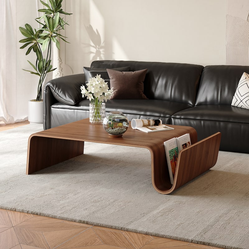 41" Modern Minimalist Brown Coffee Table, Solid Wood Veneer, Retangular Coffee Table for Livingroom