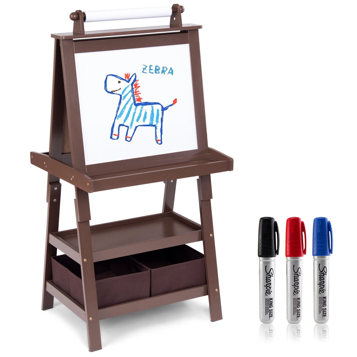 Shop Gymax Kids Standing Art Easel Black Whiteboard Storage Box