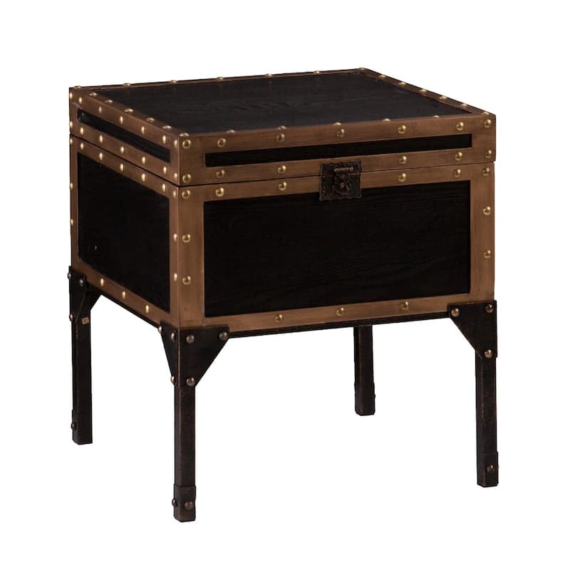 23 Inch Black Manufactured Wood Iron Square End Table with Storage - 20.75" x 20.75" x 22.75"