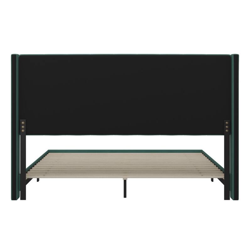 Upholstered Platform Bed with Wingback Headboard