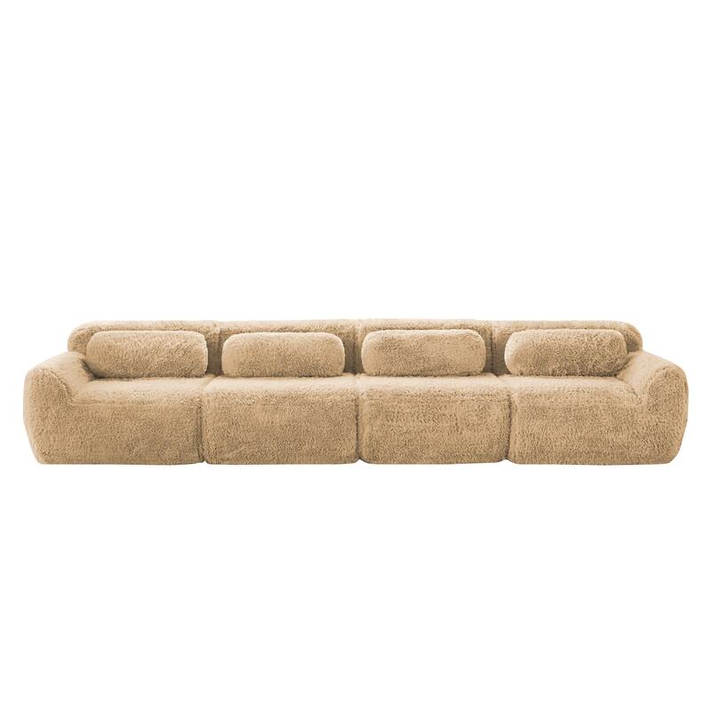 Modular Sectional Sofa, Plush Fabric Boneless Couch with Throw Pillows, 2/3/4-Seater Options, No Assembly