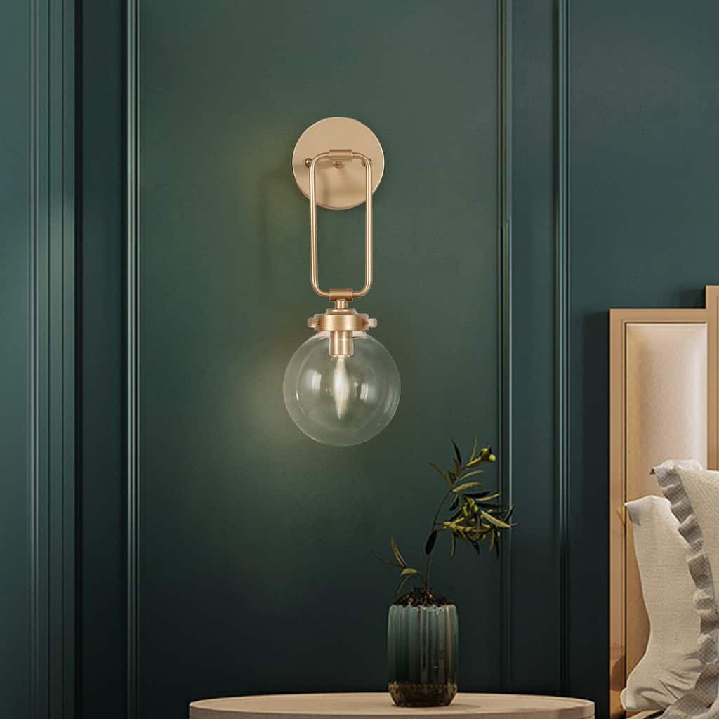 Modern Glam 1-light Bathroom Vanity Globe Glass Wall Sconces LED Bulbs - L5" X W7" X H14.5"