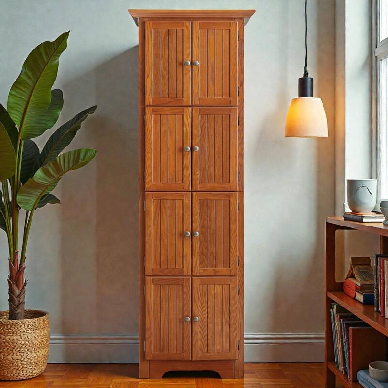 72 Inch Corner Kitchen Pantry Cabinet with 8 Doors, 4-Tier Tall Storage Cabinet for Living Room, Bathroom, Farmhouse Style - Oak