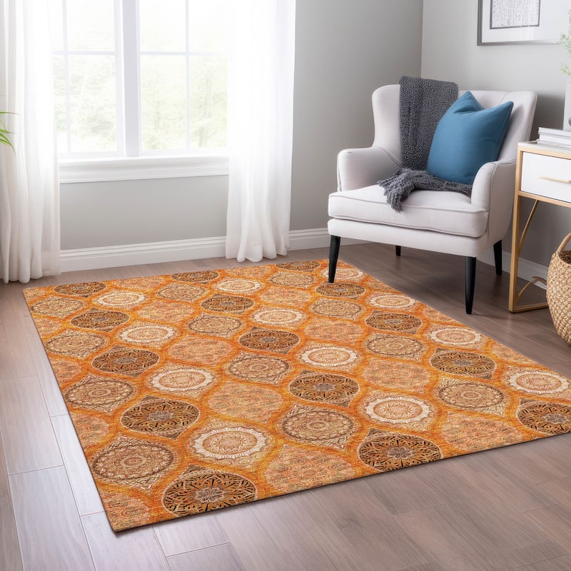 Machine Washable Indoor/ Outdoor Boho Mosaic Chantille Rug