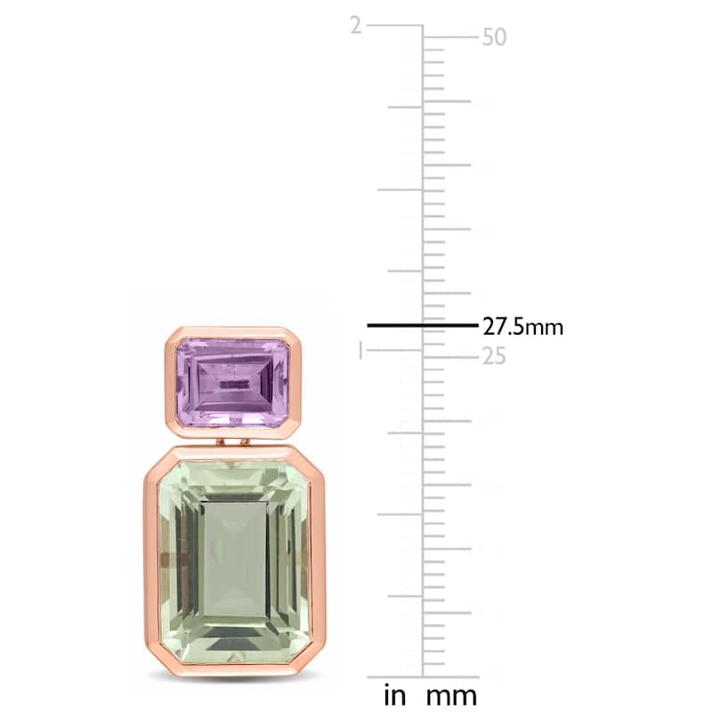 Miadora 28ct TGW Rose de France GREEN QUARTZ- Fashion Post Earrings in Rose Plated Sterling Silver