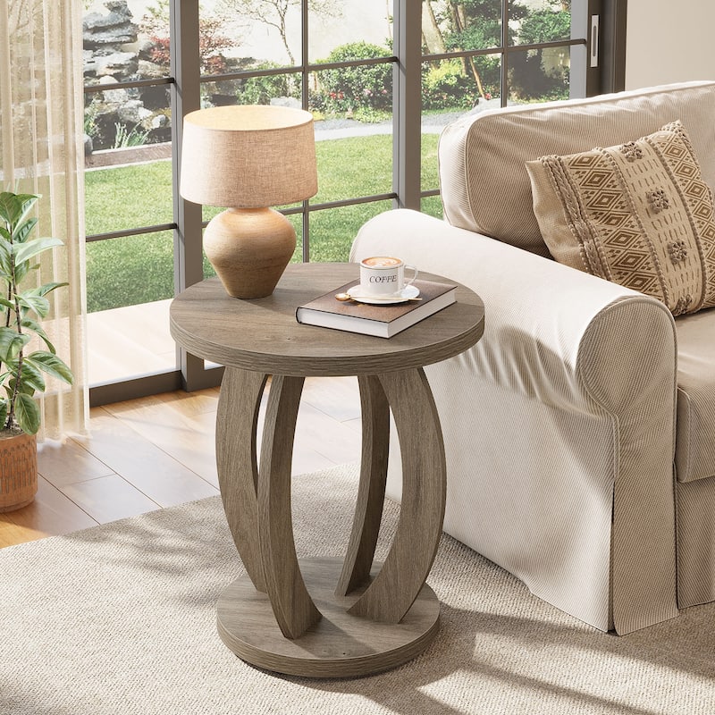 Round Side Table with Storage, Farmhouse End Table for Living Room Small Space