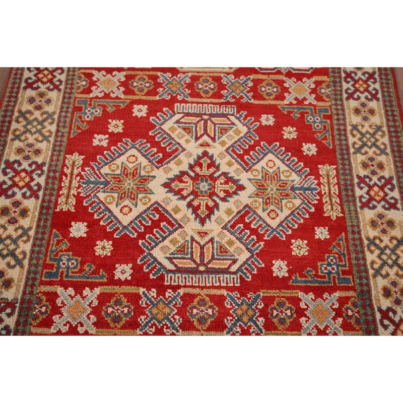 Geometric Kazak Oriental Rug Home Decor Hand-Knotted Wool Carpet - 3'3" x 4'10"