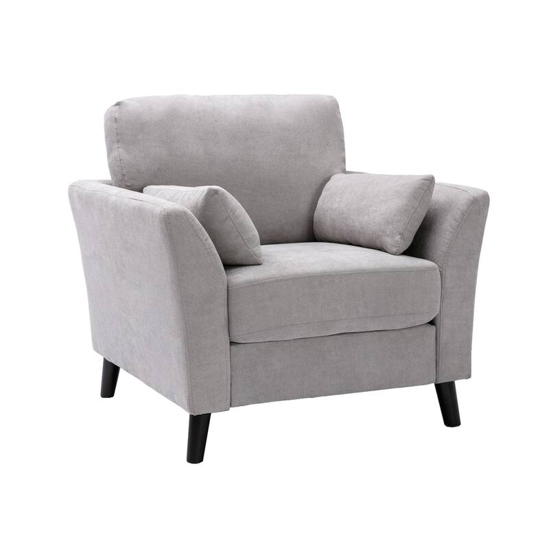 Velvet Upholstered Fabric Chair with 2 Pillows - Light Gray/Dark Brown