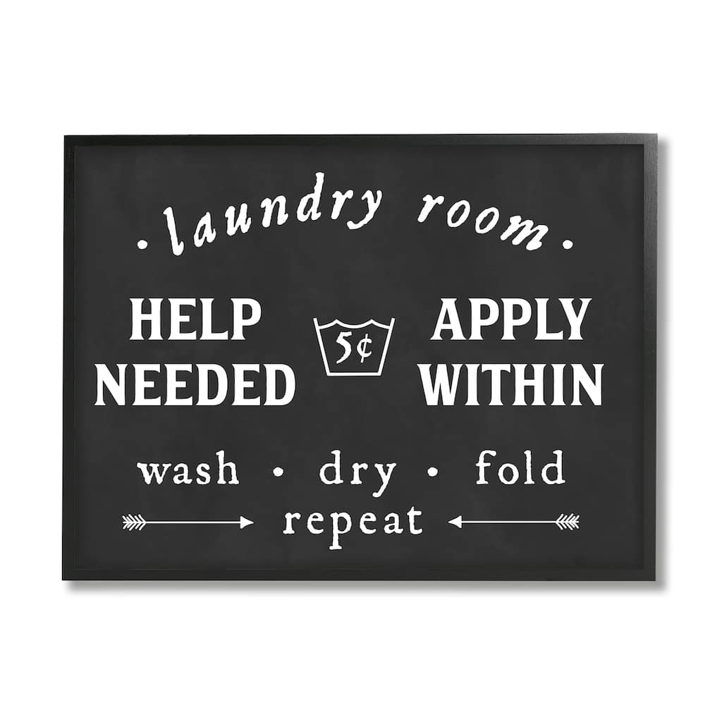 Stupell Vintage Help Wanted Laundry Room Sign Black White Framed Wall Art