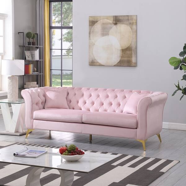 Pink Contemporary Velvet Chesterfield Sofa, Golden Legs, Button Tufting - Bed Bath & Beyond