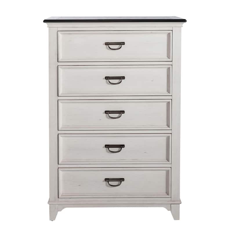 Allyson Park Wirebrushed White & Charcoal 5 Drawer Chest