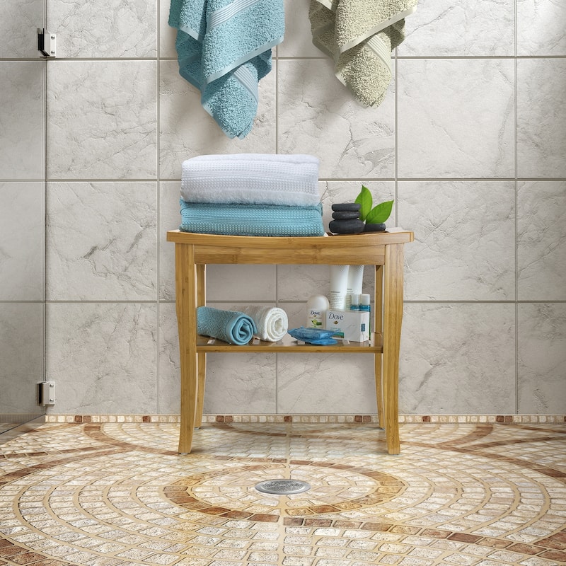 Sorbus Bamboo Shower Bench/Stool Wood Storage & Seating for Bathroom