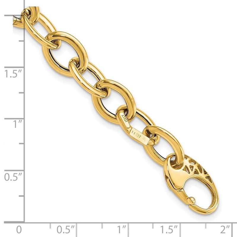 Curata 14k Yellow Gold 9.3mm Italian Polished Fancy Oval Link Bracelet - 8.5 Inch