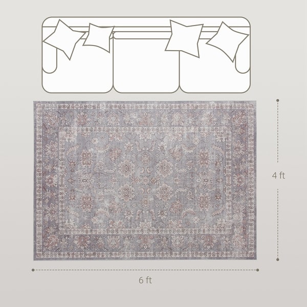 HOMCOM Area Rug 4x6, Machine Washable Rug, Non-Slip Traditional Flower Print Floor Cover Foldable Carpet for Living Room - 3'6"