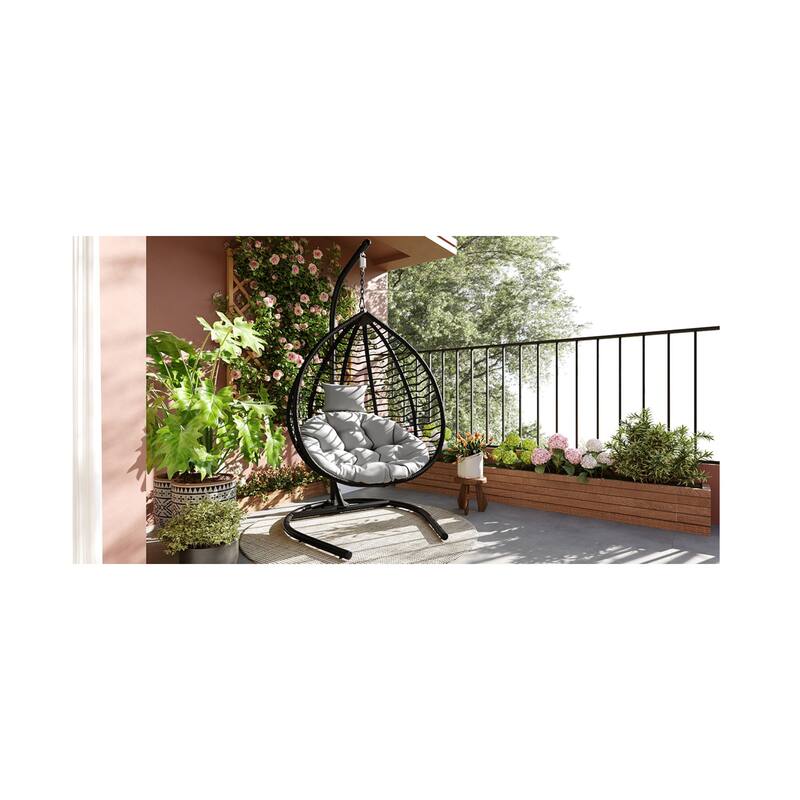 Roomfitters Indoor Outdoor Hanging Egg Hammock Chair with Stand, Wicker Rattan Swing for Patio and Bedroom