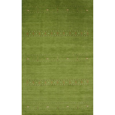 Hand Knotted Oriental 100% Wool Carpet Tribal Animal Pictorial Green Gabbeh Area Rug - 9' 8'' X 6' 6''